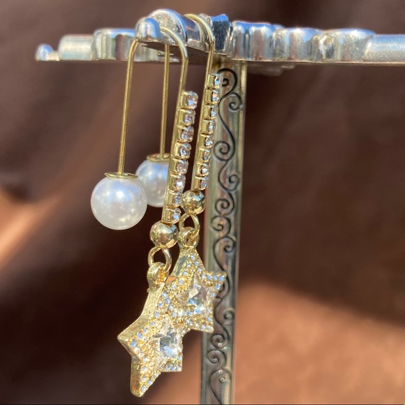🌟New Star Pearl Drop Earrings with Crystals - Picture 5 of 8